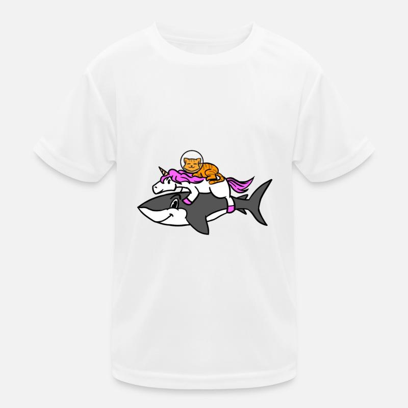 Chat de l’espace chevauchant une licorne chevauchant un requin Graphique T-shirt sport Enfant