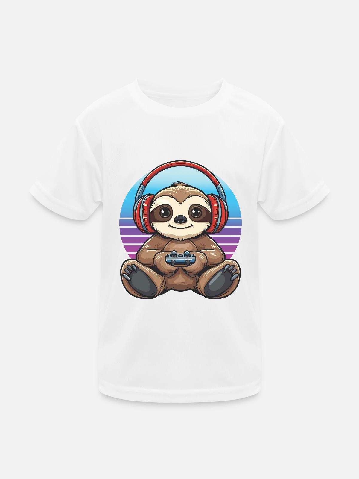 Faultier gaming Retro - Kinder Funktions-T-Shirt - Weiß - Vorne