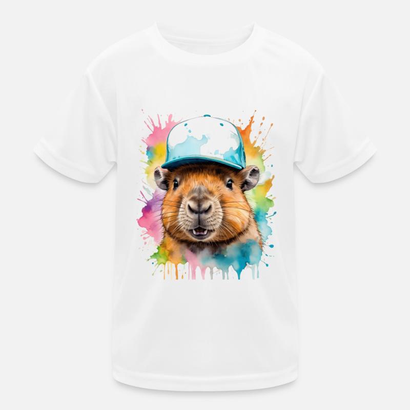 Capybara Snapback Cap Capy Bunt Tier Design Print - Kinder Funktions-T-Shirt - Weiß