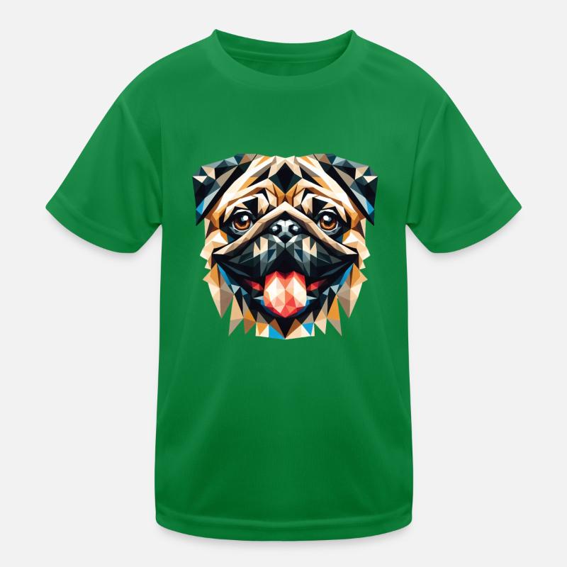 Polygon Hund, Digitale Kunst Tier Mops Kinder Funktions-T-Shirt
