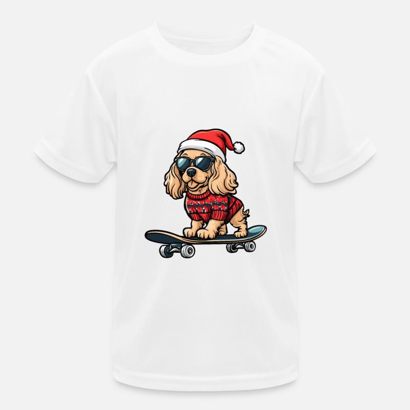 Cocker Spaniel Hund Weihnachten Skateboard Kinder Funktions-T-Shirt