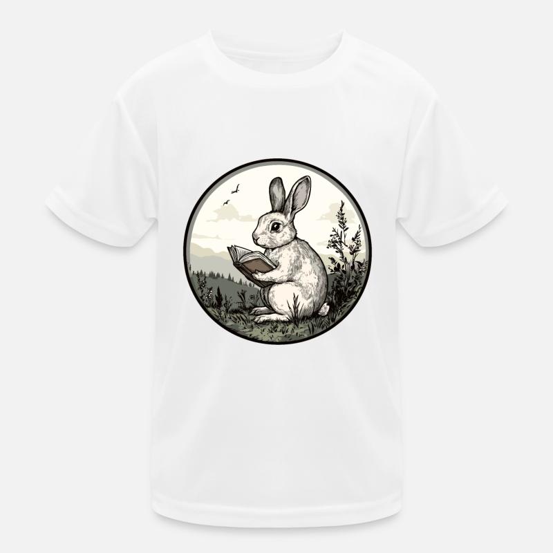 Cottagecore Hase mit Buch Kinder Funktions-T-Shirt