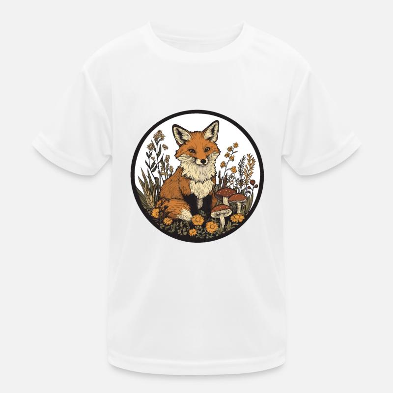 Cottagecore Fuchs mit Blumen Kinder Funktions-T-Shirt