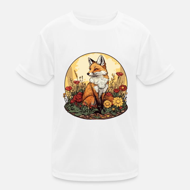 Cottagecore Fuchs mit Blumen Kinder Funktions-T-Shirt