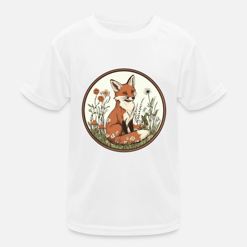 Cottagecore Fuchs mit Blumen Kinder Funktions-T-Shirt