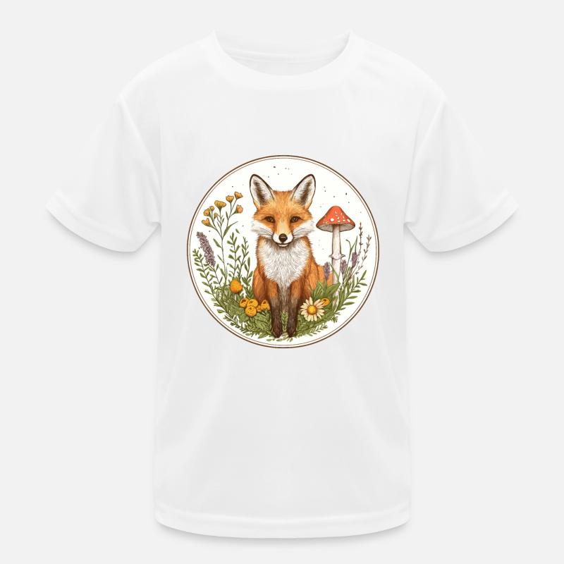 Cottagecore Fuchs mit Blumen Kinder Funktions-T-Shirt
