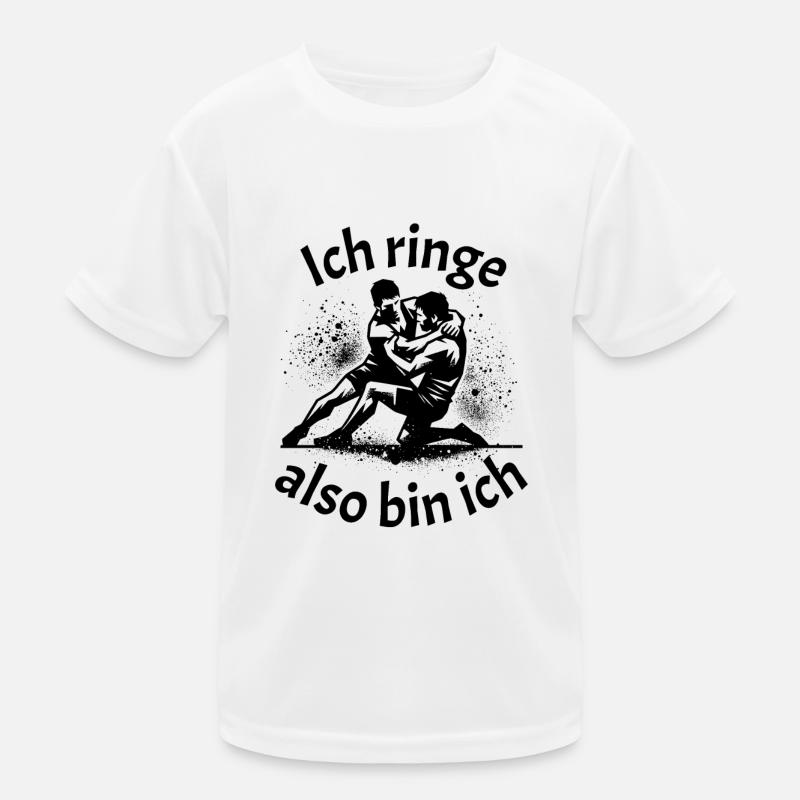 Ich ringe also bin ich mit zwei Ringern - Kinder Funktions-T-Shirt - Weiß