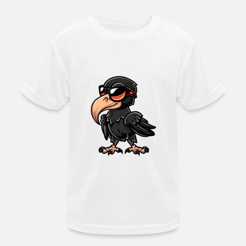 Rabe Vogel Comic Cool - Kinder Funktions-T-Shirt - Weiß