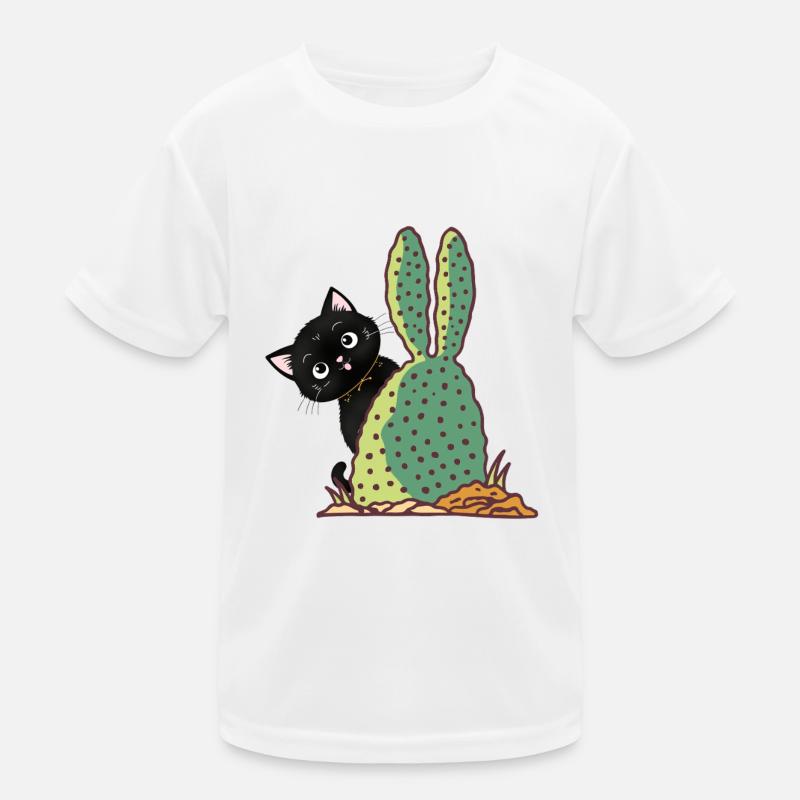 Cat hiding behind a cactus Kids Functional T-Shirt