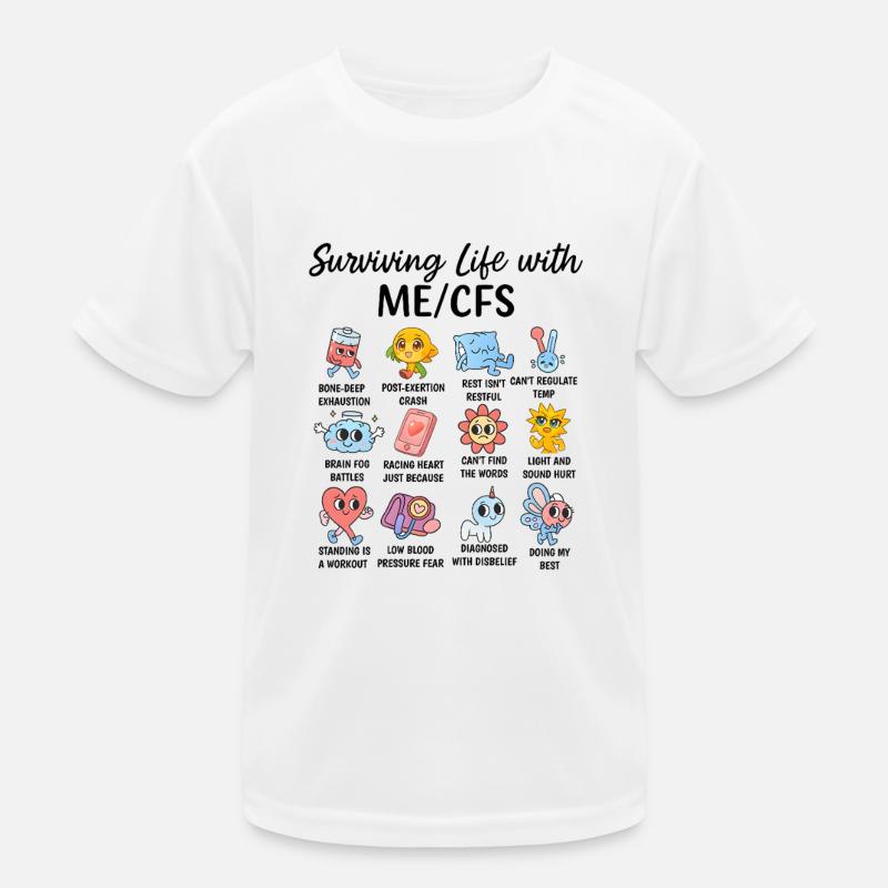 ME/CFS Alltag überleben – Symptom Comic - Kinder Funktions-T-Shirt - Weiß
