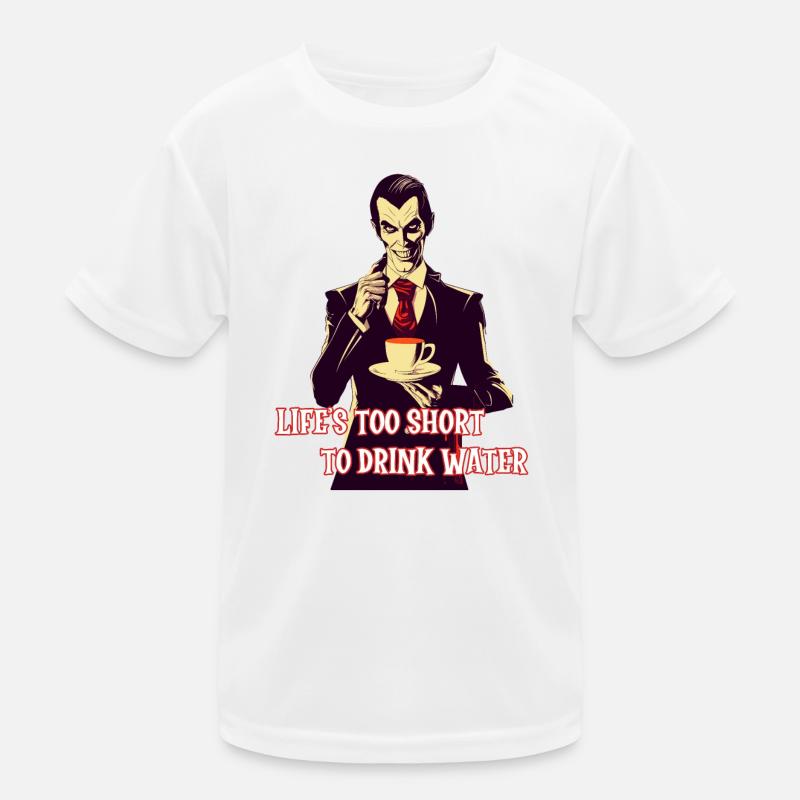 A stylish vampire drinking coffee at night. Kids Functional T-Shirt