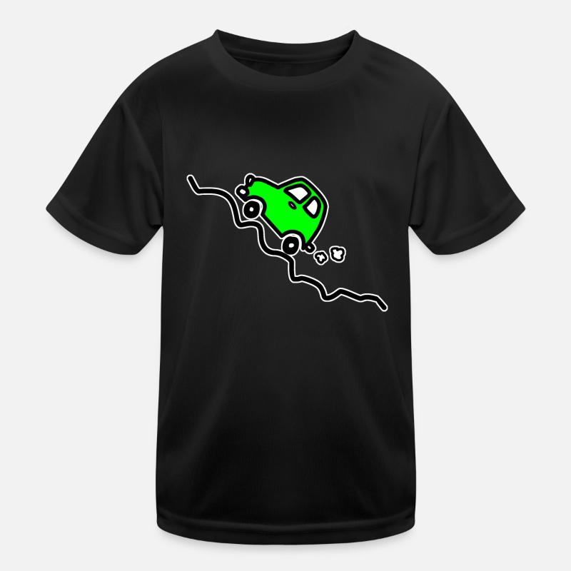 Grünes Auto, das einen Hügel hinauffährt Kinder Funktions-T-Shirt