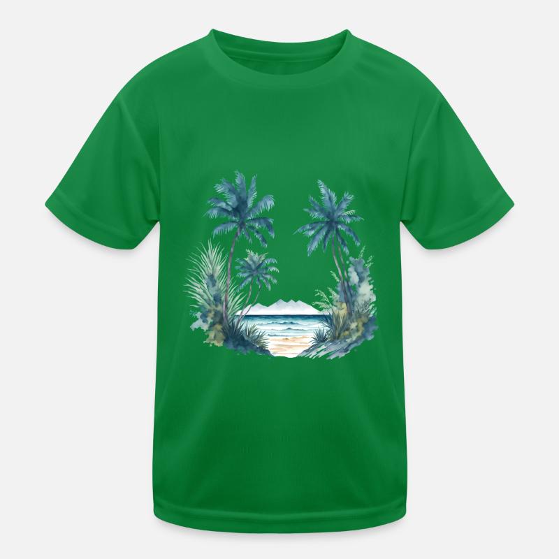Aquarelle d’une plage avec des palmiers T-shirt sport Enfant