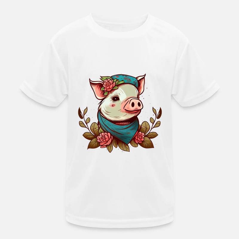 Ferkel mit Kopftuch Kinder Funktions-T-Shirt