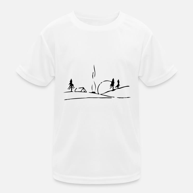 Hill, tent, campfire, forest & sun Kids Functional T-Shirt