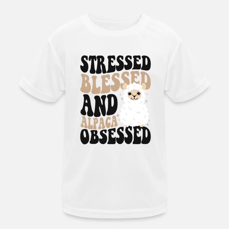 Stressed Blessed And Alpaca Obsessed Vicuna Kids Functional T-Shirt