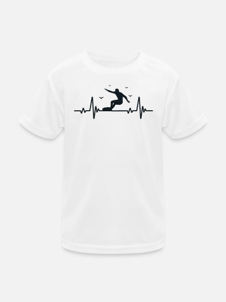 Surfen, Männer, Herzfrequenz, EKG, Sport, Surfen - Kinder Funktions-T-Shirt - Weiß - Vorne