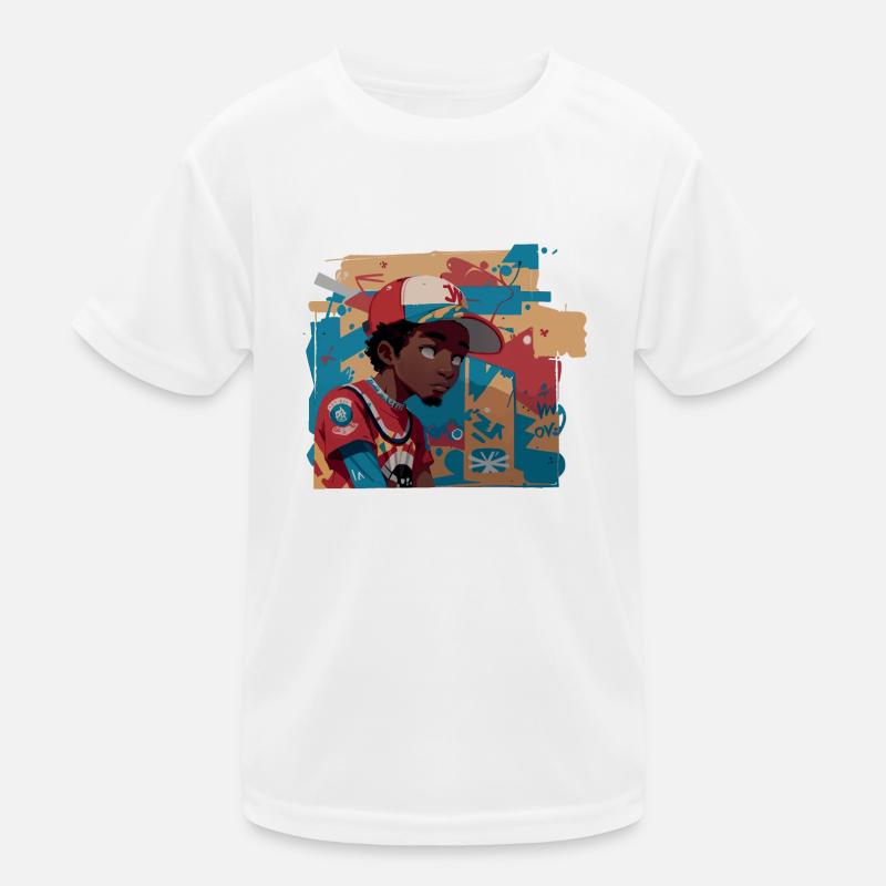 Schwarzes Kind vor Graffiti-Wand Kinder Funktions-T-Shirt