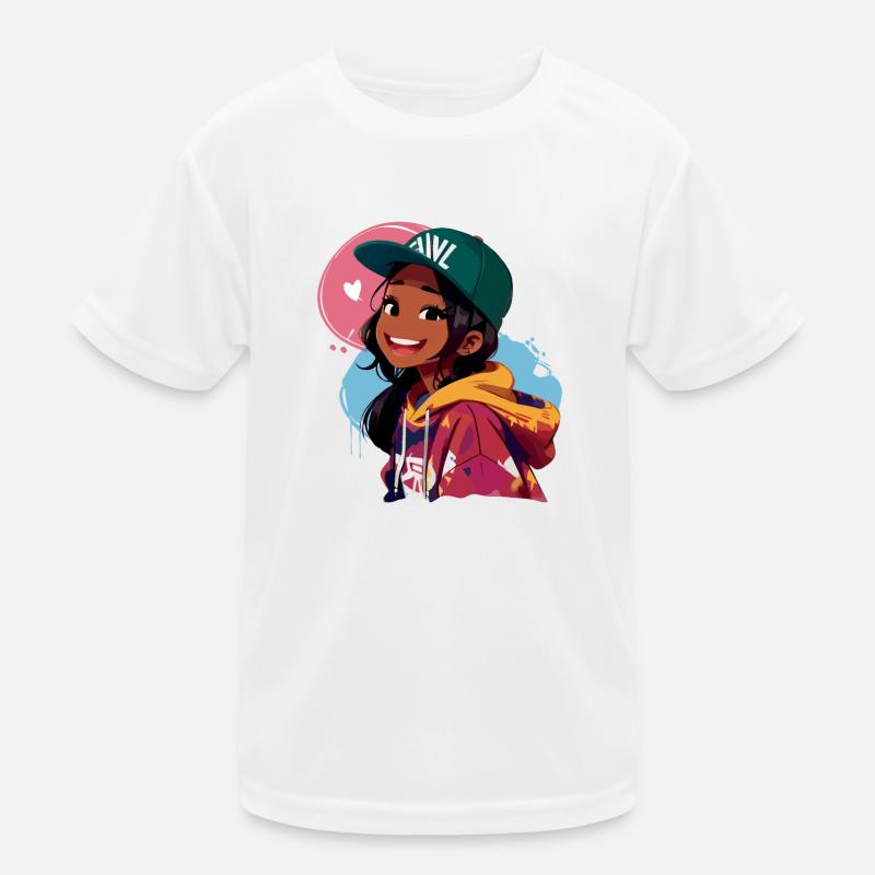 Schwarzes Mädchen im Kapuzenpullover Kinder Funktions-T-Shirt