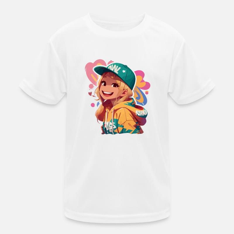 Amerikanisches Mädchen lächelt im Kapuzenpullover Kinder Funktions-T-Shirt