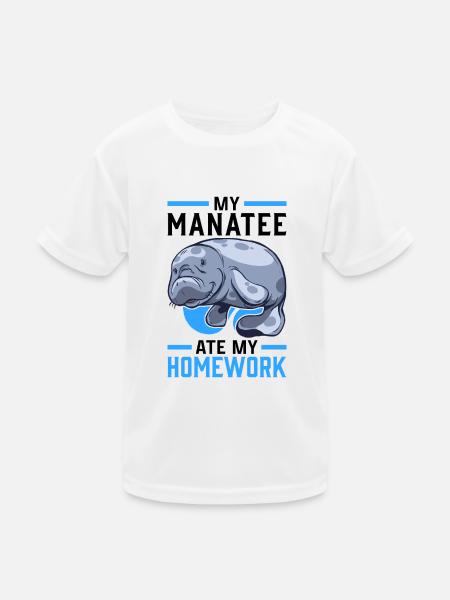 Seekuh hat Hausaufgaben gefressen Manati Seekuh - Kinder Funktions-T-Shirt - Weiß - Vorne