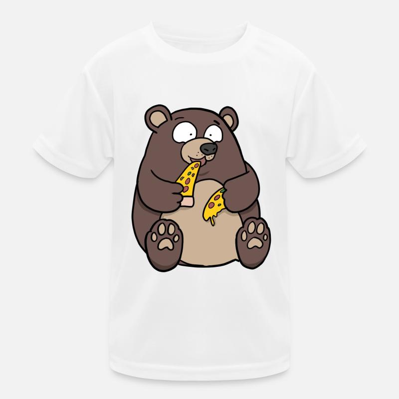 Fat Bear Eating Pizza Funny Comic Style hand drawn Kids Functional T-Shirt