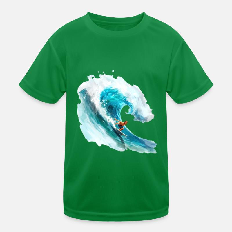 Surfeur surfant sur une grosse vague en 2D T-shirt sport Enfant