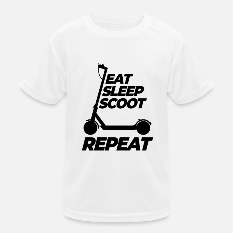 Eat Sleep Scoot Repeat, E-Scooter, Elektro Roller - Kinder Funktions-T-Shirt - Weiß