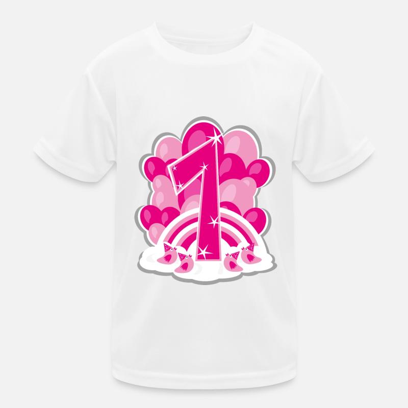 Erster Geburtstag in Pink mit Regenbogen. Kinder Funktions-T-Shirt