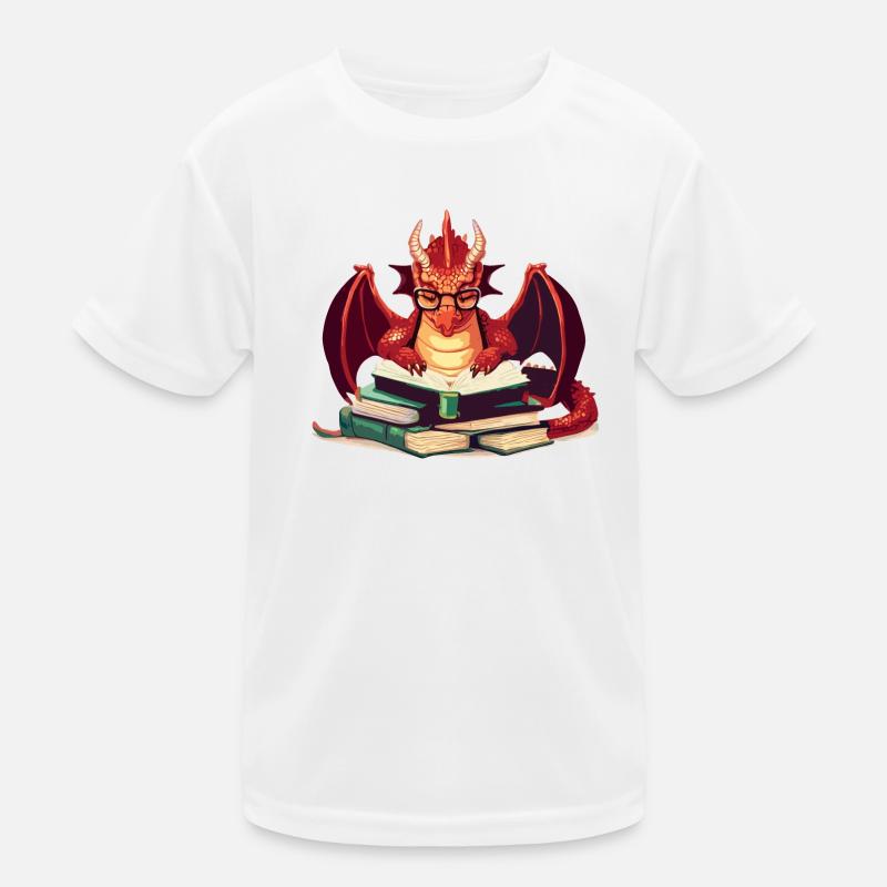 Bücher lesender Drache Kinder Funktions-T-Shirt