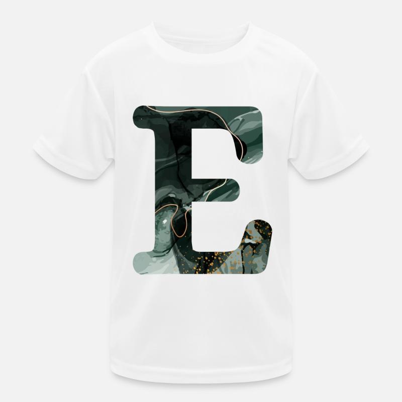 Green Marbled Letter E Kids Functional T-Shirt