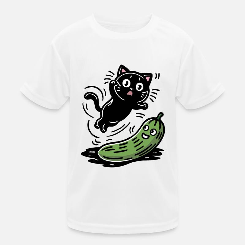Verängstigte Katze und Gurke Kinder Funktions-T-Shirt