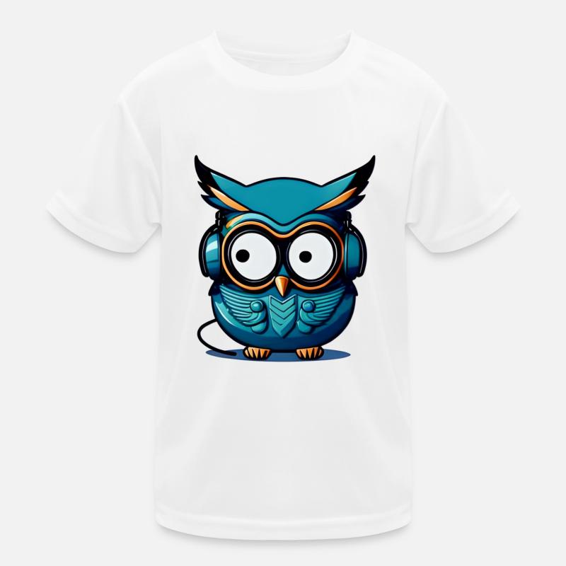 Eule dunkelblau Kopfhörer Kinder Funktions-T-Shirt