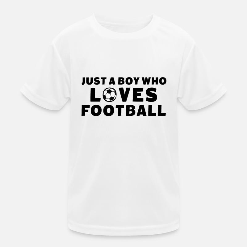 nur ein Junge, der Fußball liebt Kinder Funktions-T-Shirt