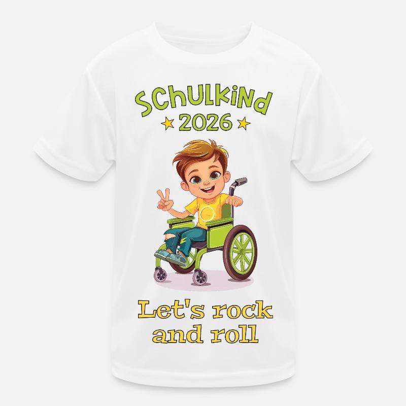 Schulanfang - Einschulung - Junge - Rollstuhl - Kinder Funktions-T-Shirt - Weiß
