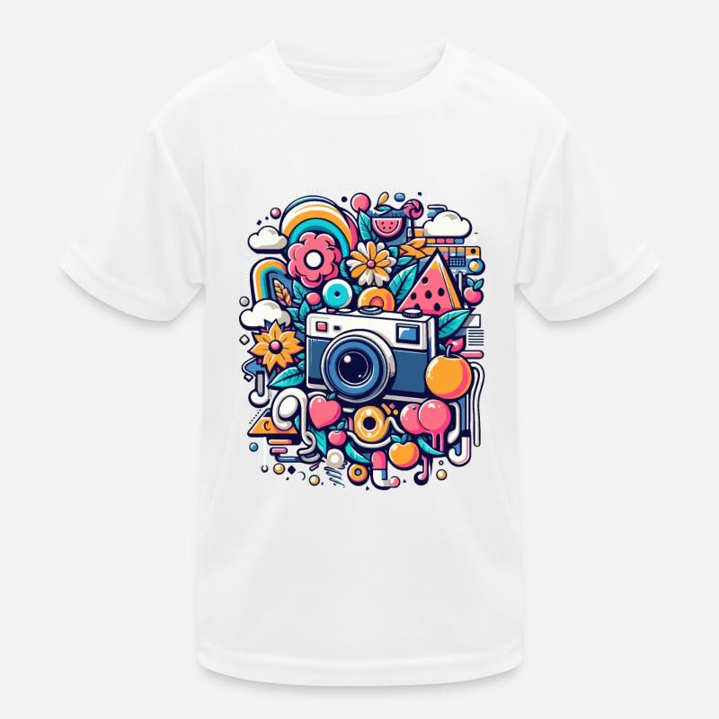 Bunte Collage mit Kamera Kinder Funktions-T-Shirt