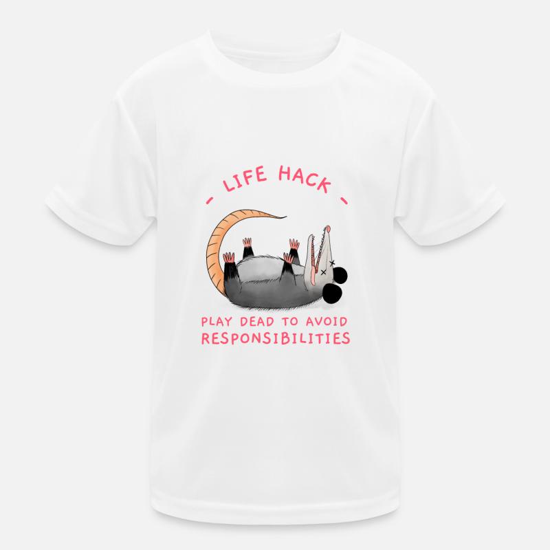 Play Dead To Avoid Responsibilities, Funny Opossum Kinder Funktions-T-Shirt