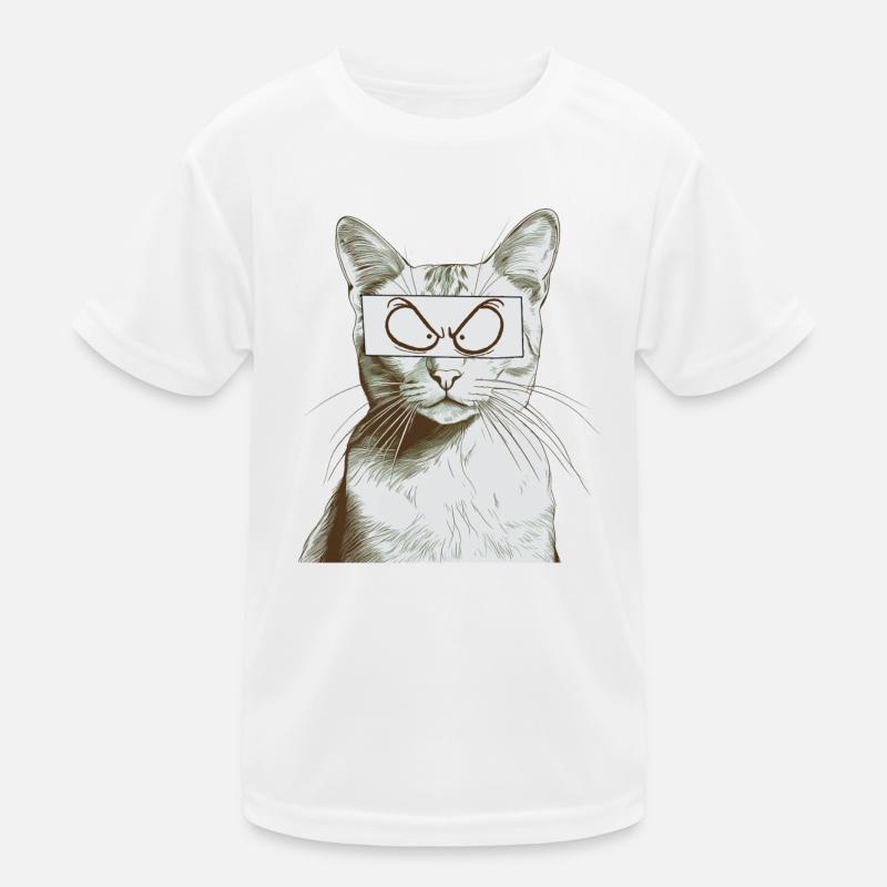 Cat with comic eyes V2, bnw drawing Kids Functional T-Shirt