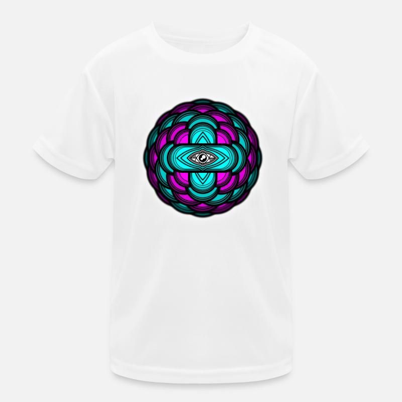 3D Mandala Neon Eye - Kids Functional T-Shirt - white