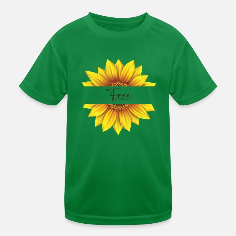 Christliches Sonnenblumendesign Ich bin frei Epheser 1:7 Kinder Funktions-T-Shirt