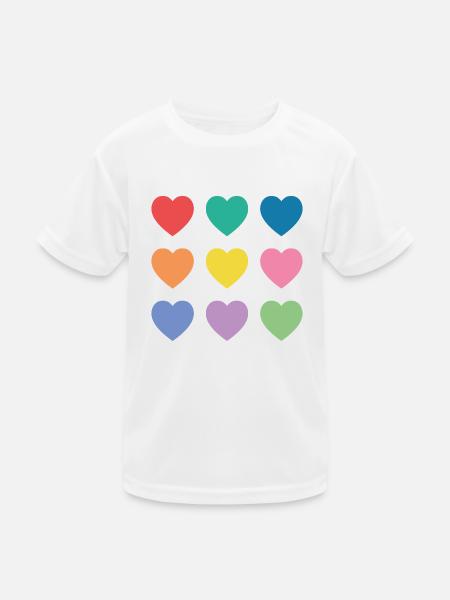 Mehrfarbige Herzen - Kinder Funktions-T-Shirt - Weiß - Vorne