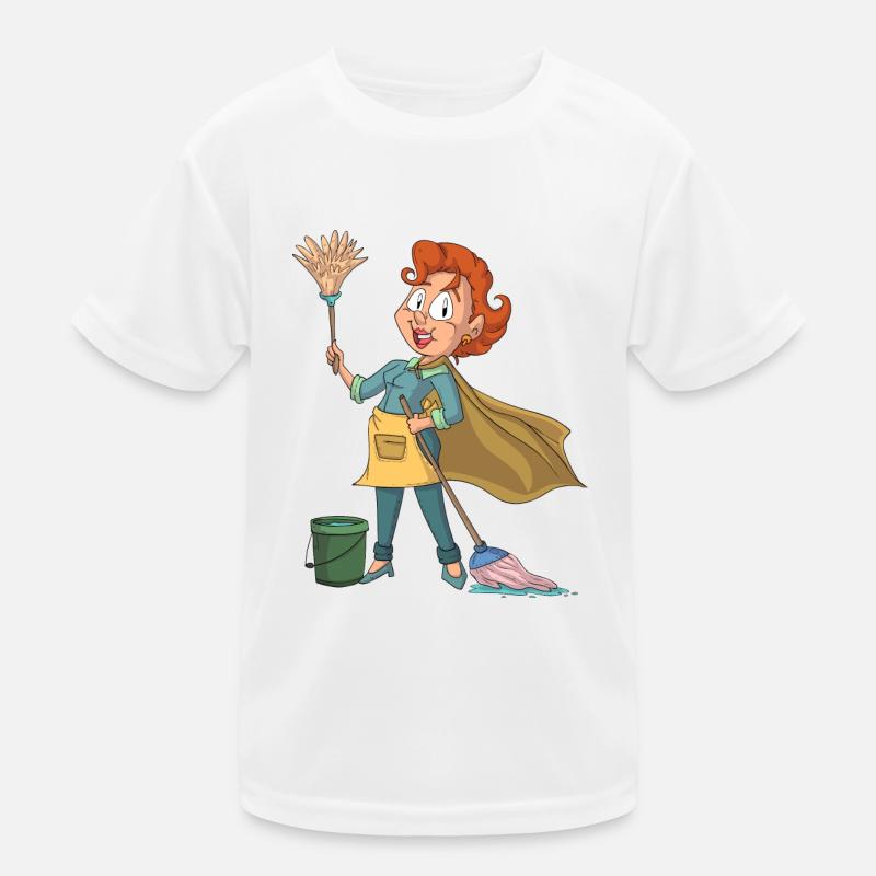 Cleaning lady superheroine Kids Functional T-Shirt