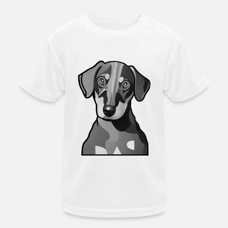 Dachshund design graphic motif in grayscale Kids Functional T-Shirt