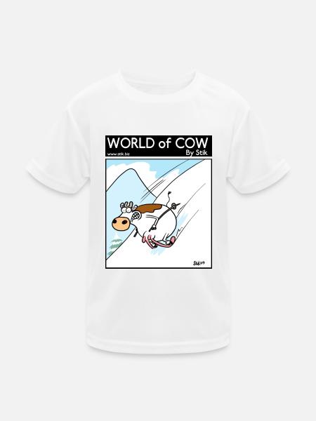 Welt der Kuh-Skifahren - Kinder Funktions-T-Shirt - Weiß