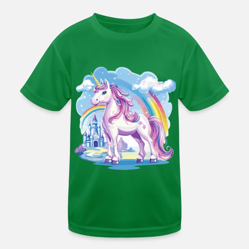 Unicorn Rainbow Castle Colorful Magic Fantasy Kids Functional T-Shirt