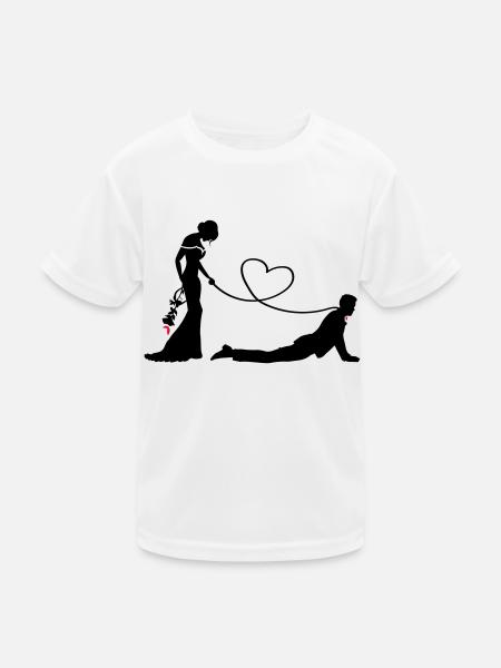 Hochzeit Brautpaar Leine Herz - Kinder Funktions-T-Shirt - Weiß - Vorne