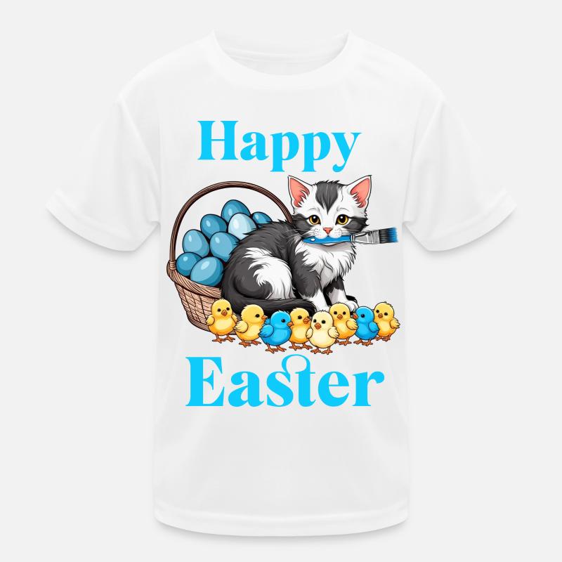 Happy Easter Cute Cat Chick Eggs Easter Time Kids Functional T-Shirt