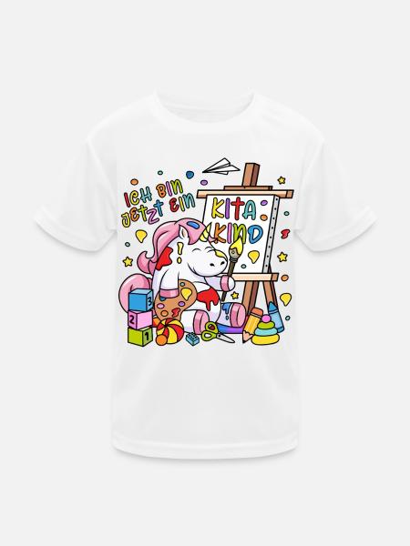 Ich bin jetzt ein Kitakind Einhorn Staffelei Kita - Kinder Funktions-T-Shirt - Weiß - Vorne