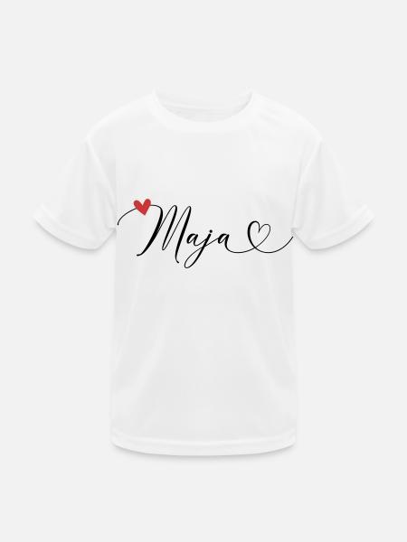 Maja Name Vorname Kalligrafieherz - Kinder Funktions-T-Shirt - Weiß - Vorne