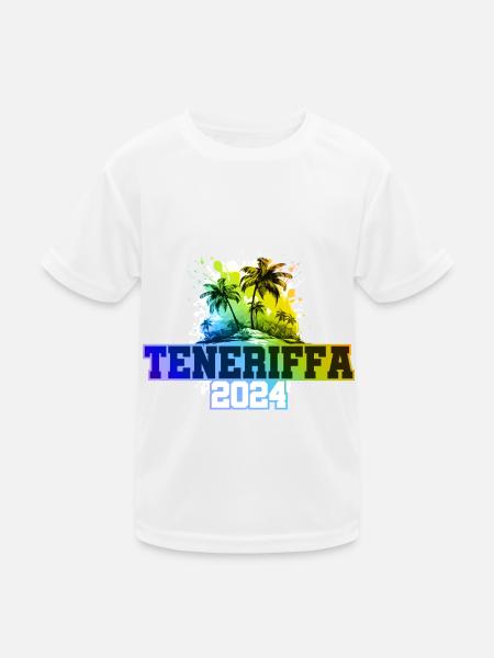 Teneriffa 2024 Urlaub Palmen Bunt - Kinder Funktions-T-Shirt - Weiß - Vorne